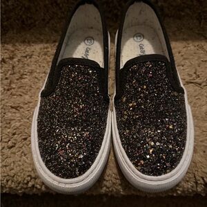 Glittery Black Kids Slip-On Shoes